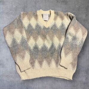 Vintage BAGGY SHAG by LORD JEFF Argyle knit Men's Medium Pure Wool Cobain Hiking